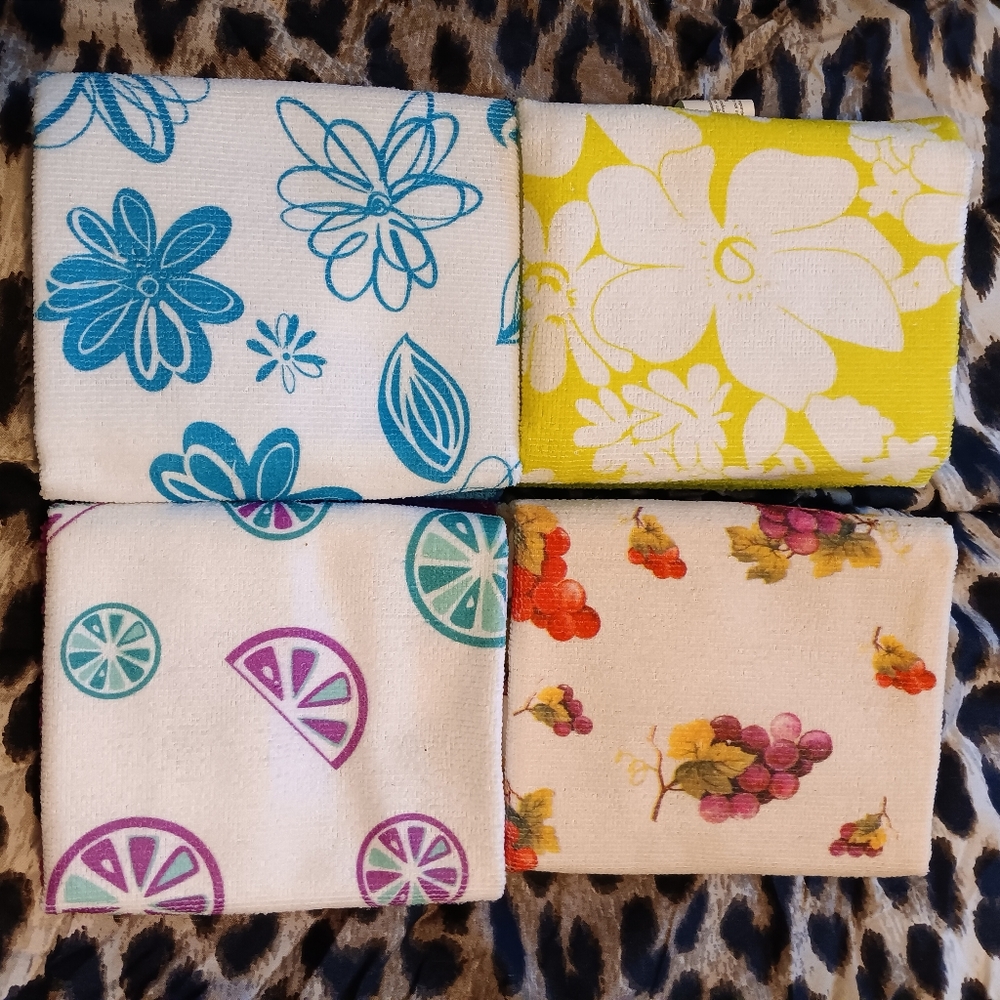 Colorful Floral & Fruit Cotton Fabric Bundle - Blue, Yellow, Turquoise, Purple